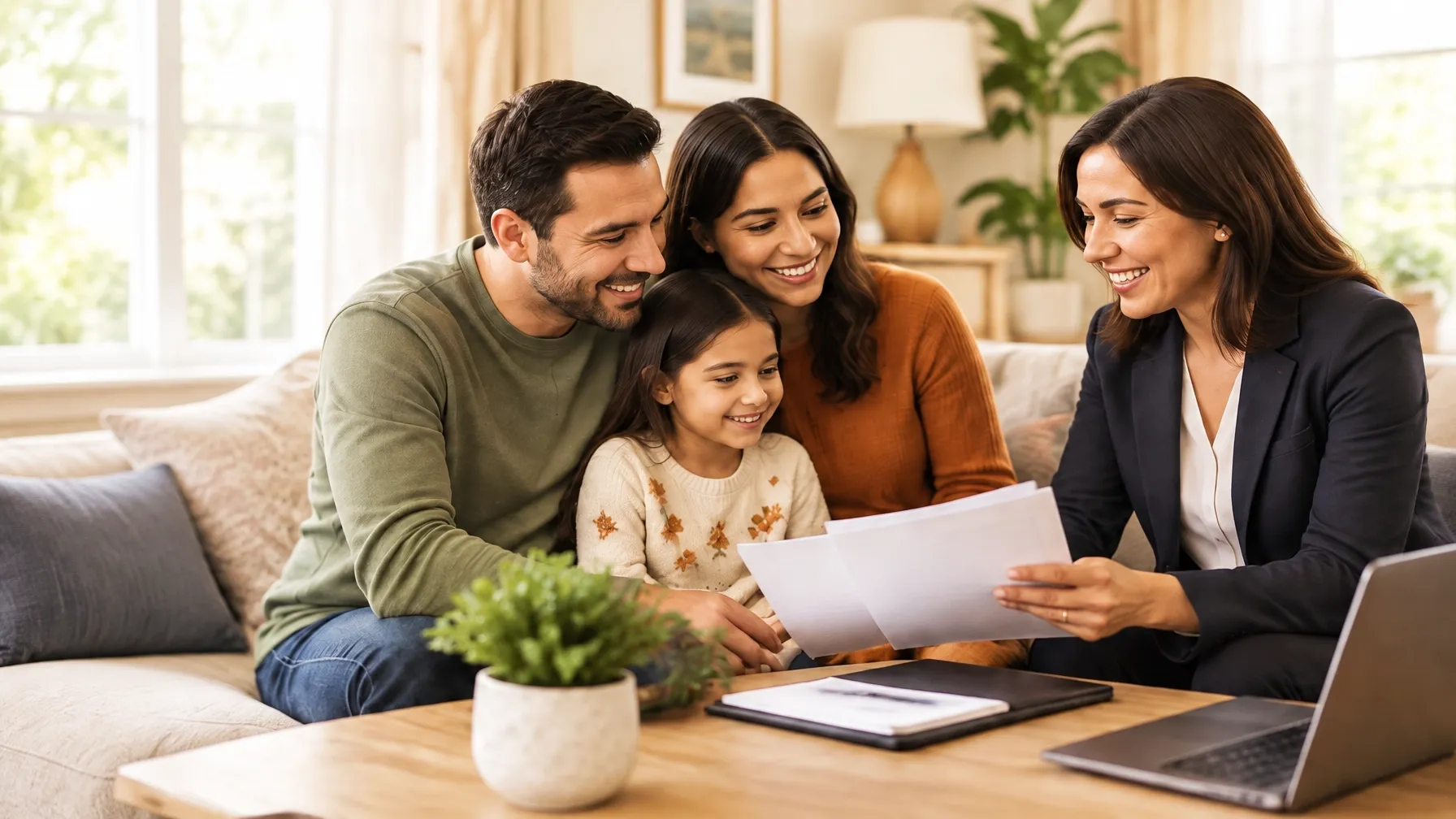 A family reviewing important documents with a legal professional
